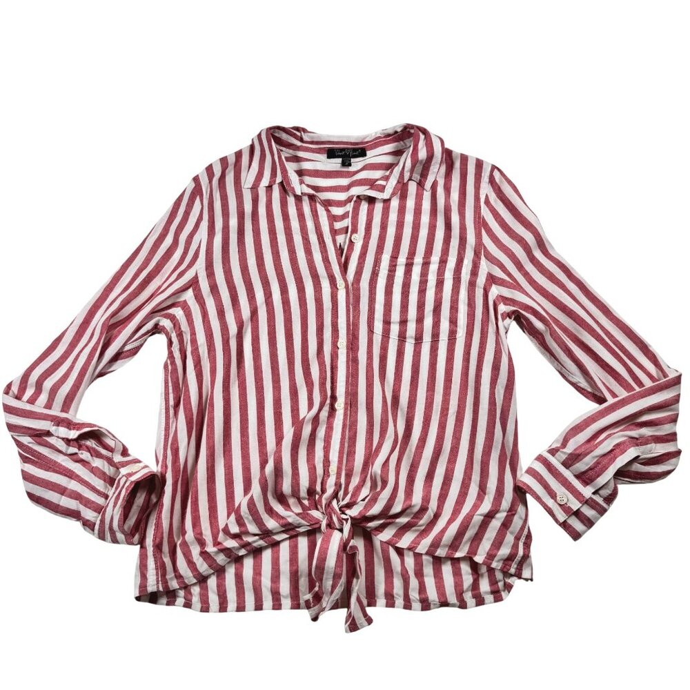 Velvet Heart Womens Pink & White Striped Button-Up Long Sleeve Tie-Front Shirt S